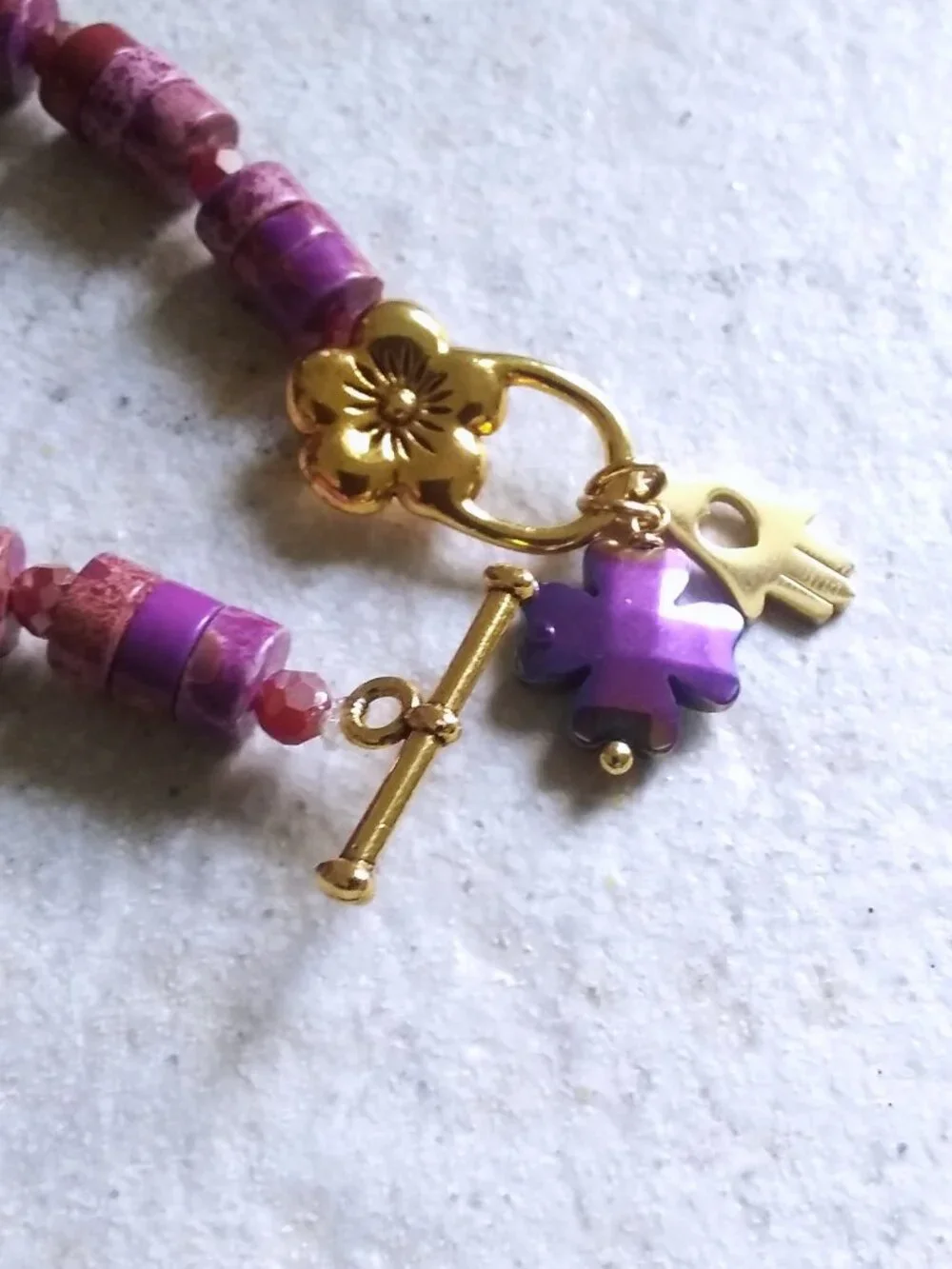 Luck & Blessings! Pink Mauve & Purple Hues Sea Sediment Jasper Stretch Bracelet